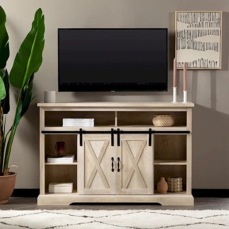 Meuble TV haut avec portes coulissantes façon grange