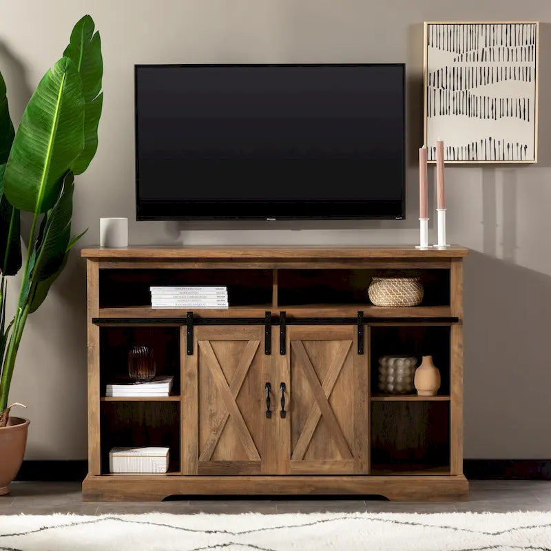 Meuble TV haut avec portes coulissantes façon grange