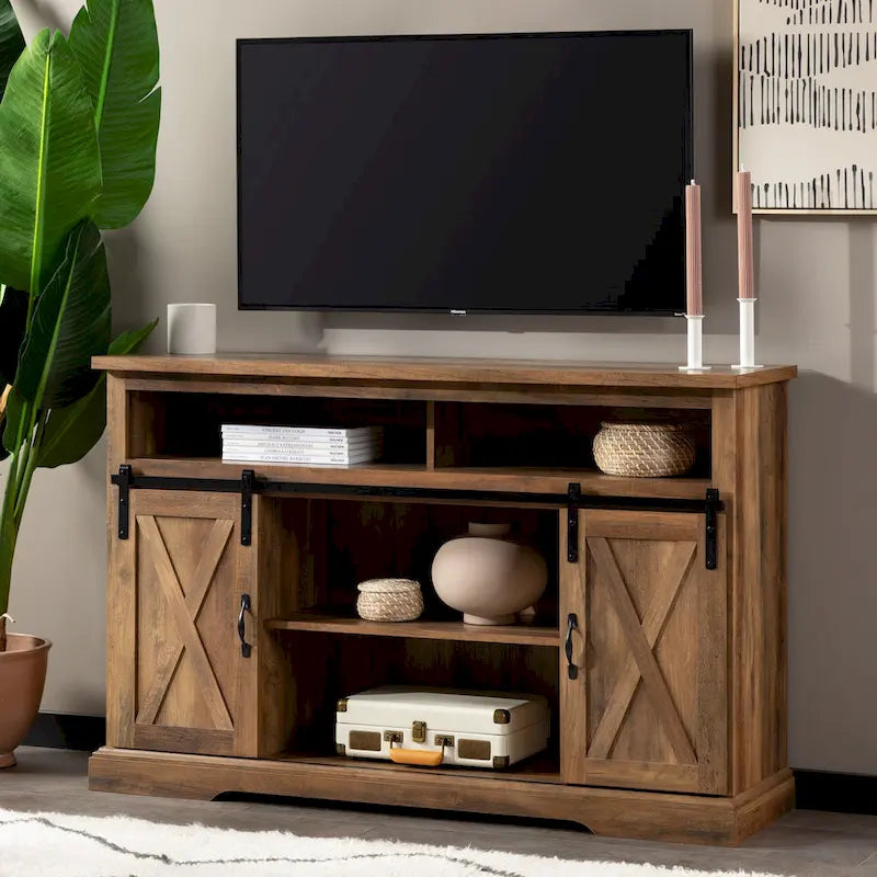 Meuble TV haut avec portes coulissantes façon grange
