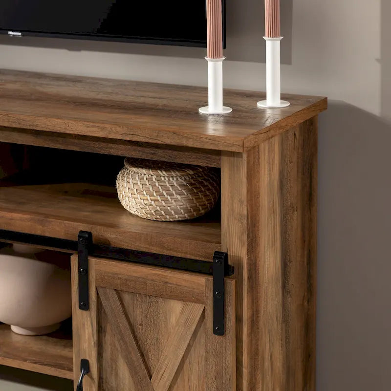 Meuble TV haut avec portes coulissantes façon grange