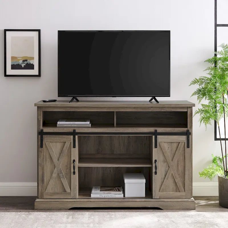 Meuble TV haut avec portes coulissantes façon grange