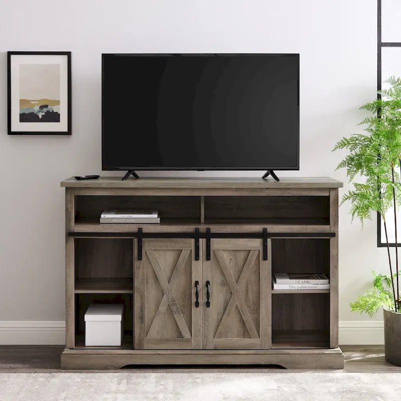 Meuble TV haut avec portes coulissantes façon grange