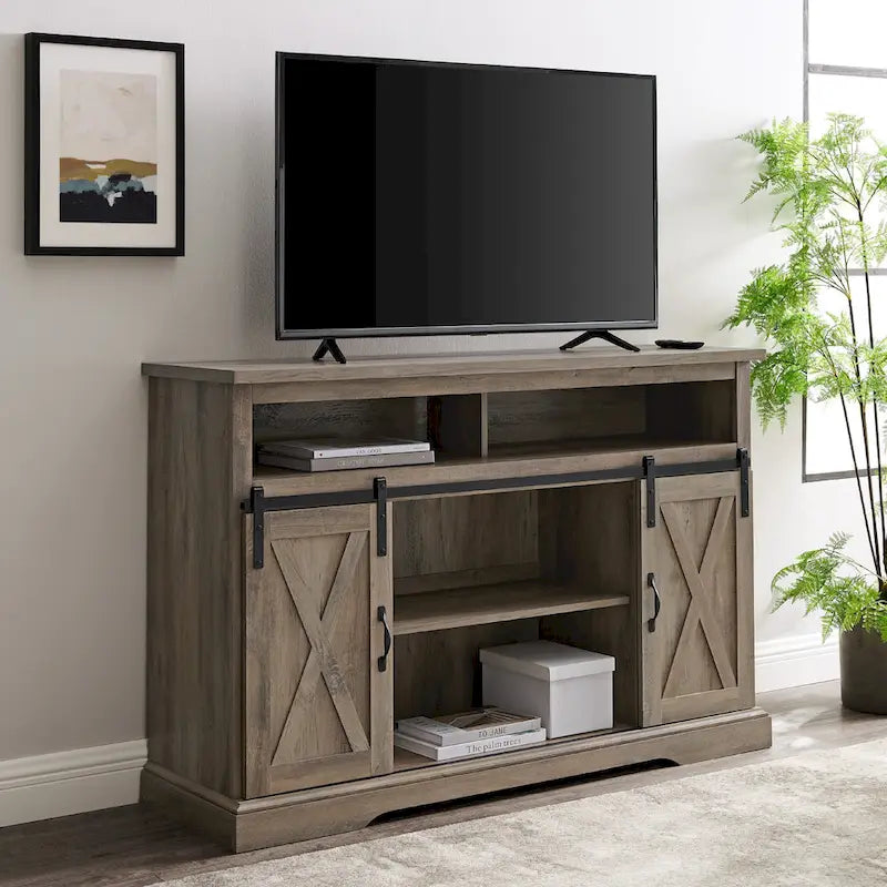 Meuble TV haut avec portes coulissantes façon grange