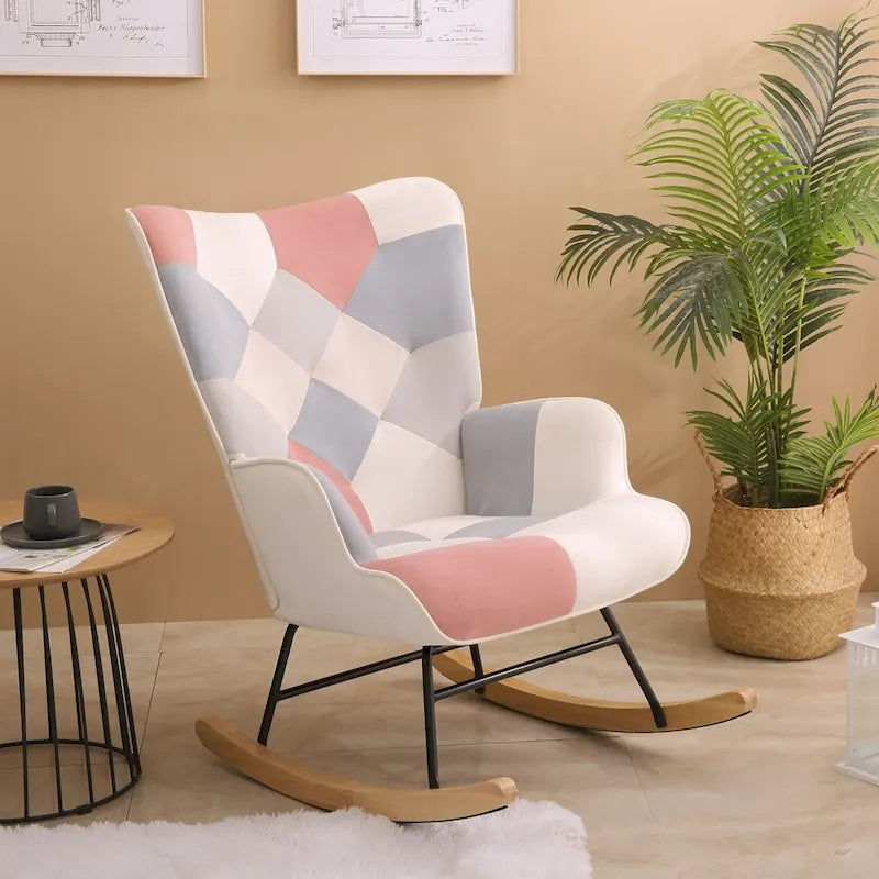Fauteuil à bascule en tissu de style milieu de siècle