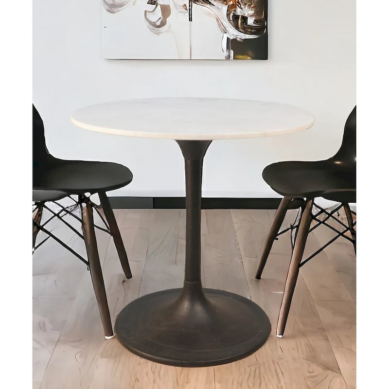 Table à manger ronde en marbre avec piètement en fer