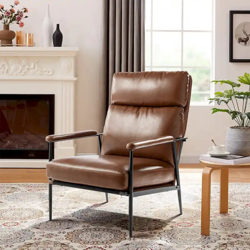 Fauteuil en similicuir Mid-Century Modern