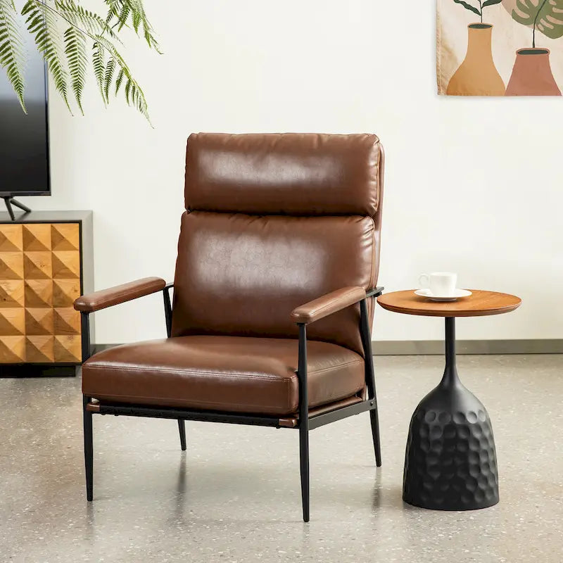 Fauteuil en similicuir Mid-Century Modern