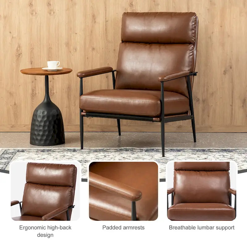 Fauteuil en similicuir Mid-Century Modern