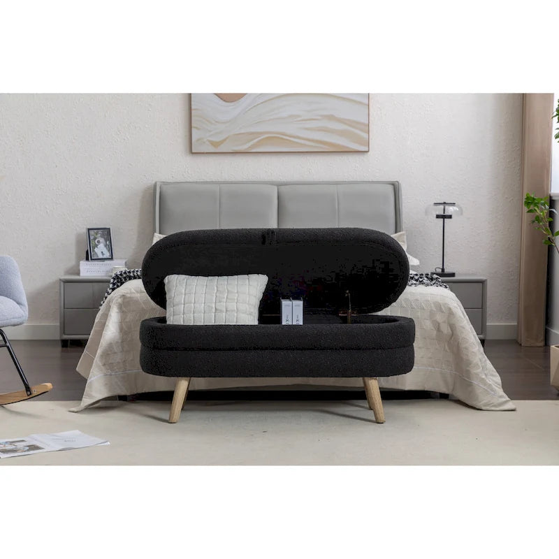 Storage ottoman with wooden legs