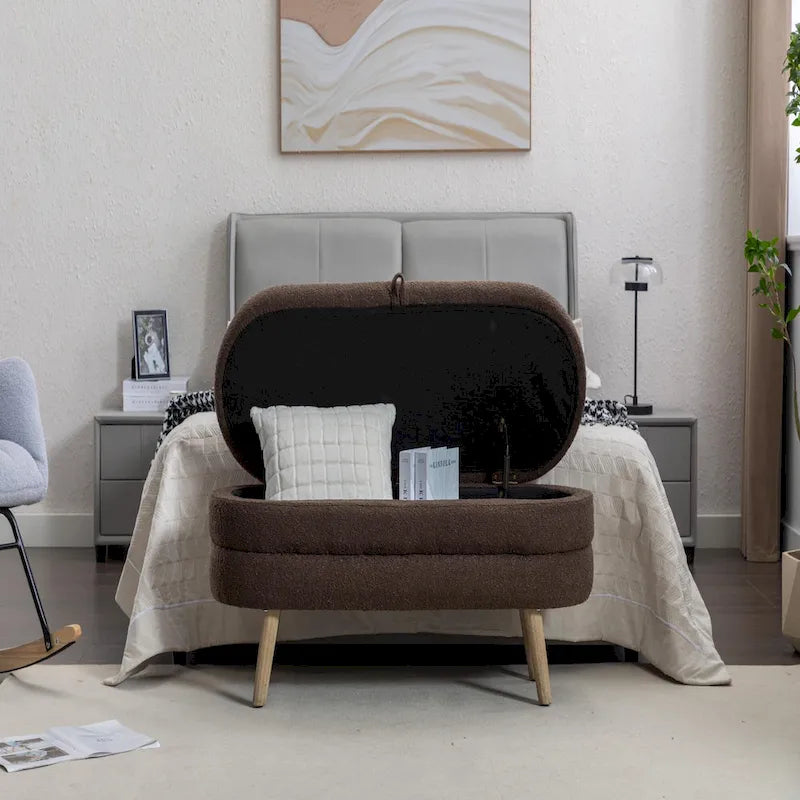 Storage ottoman with wooden legs