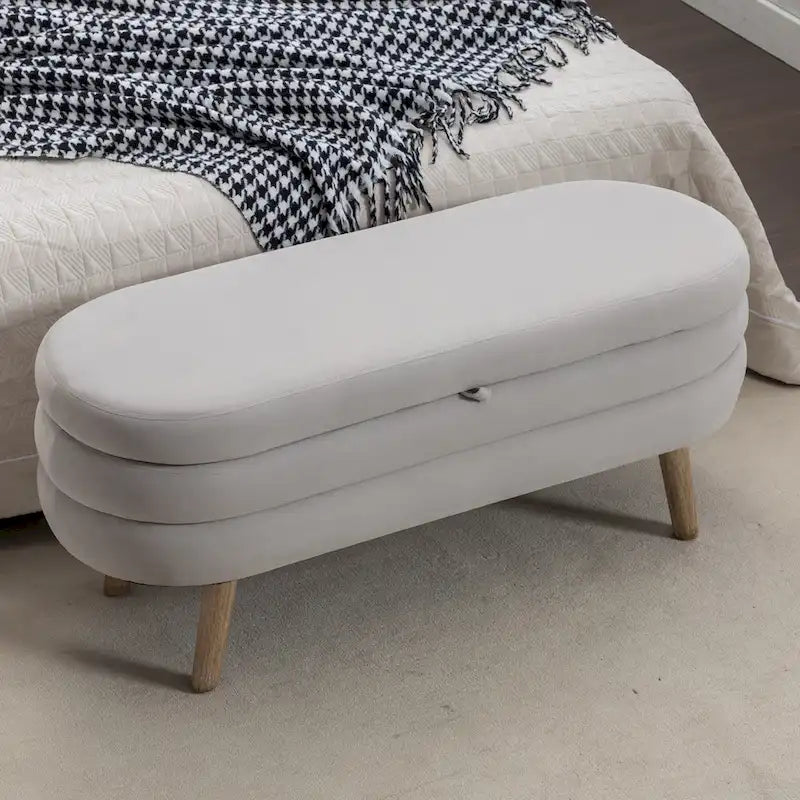 Storage ottoman with wooden legs