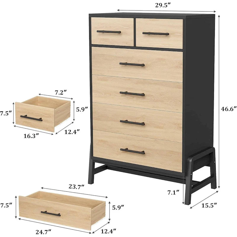 Commode haute autoportante 4+2 tiroirs pour chambre à coucher