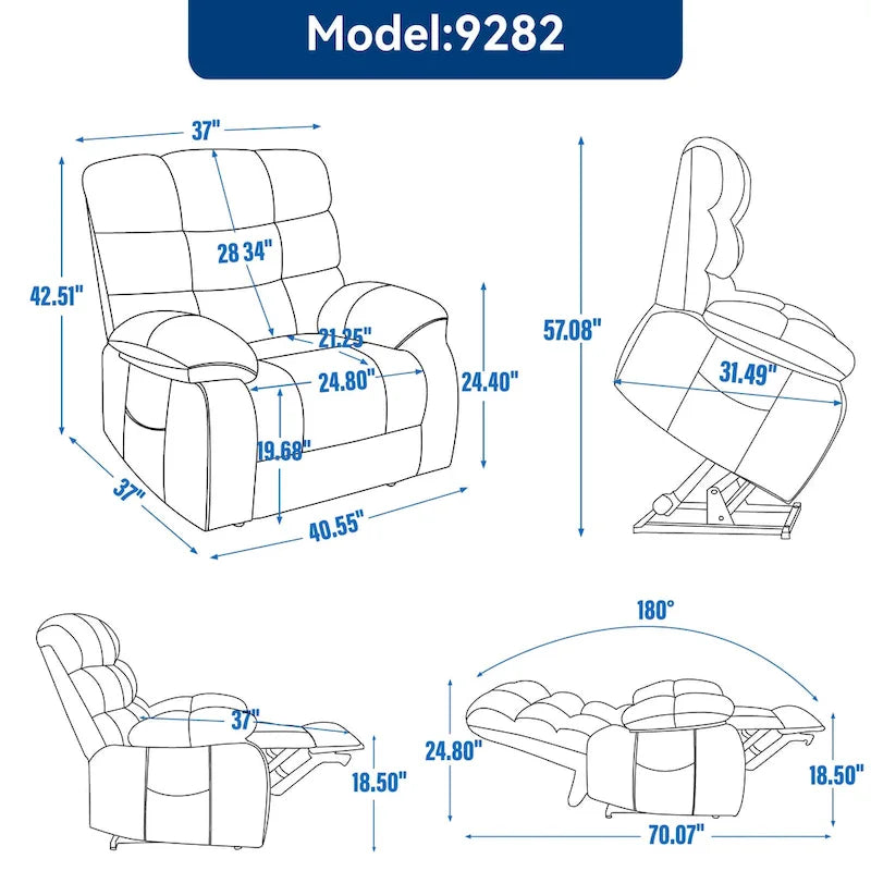 Fauteuil inclinable électrique de massage et chauffant à deux moteurs