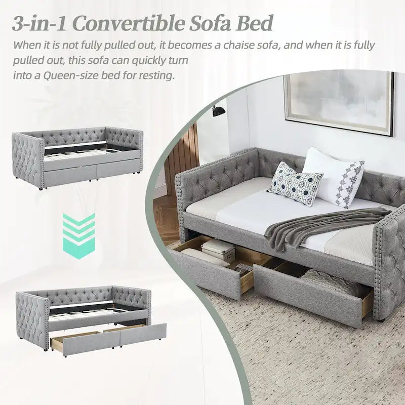 Canapé-lit simple en lin de style Mid-Century Modern