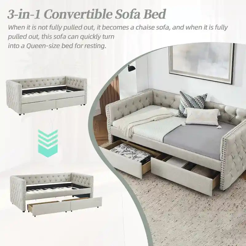 Canapé-lit simple en lin de style Mid-Century Modern