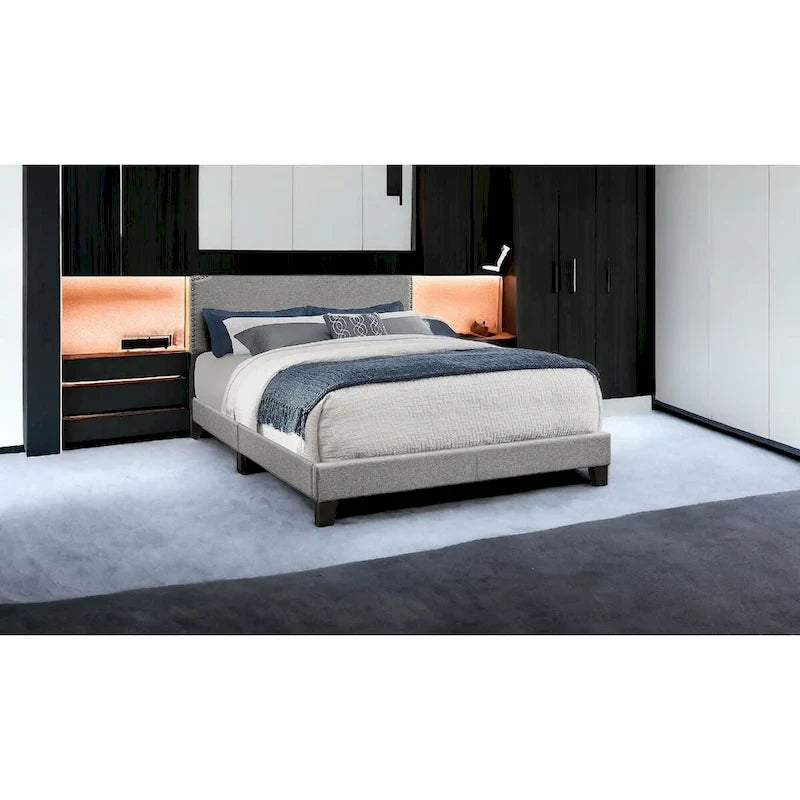 Cadre de lit queen rembourré en polyester gris