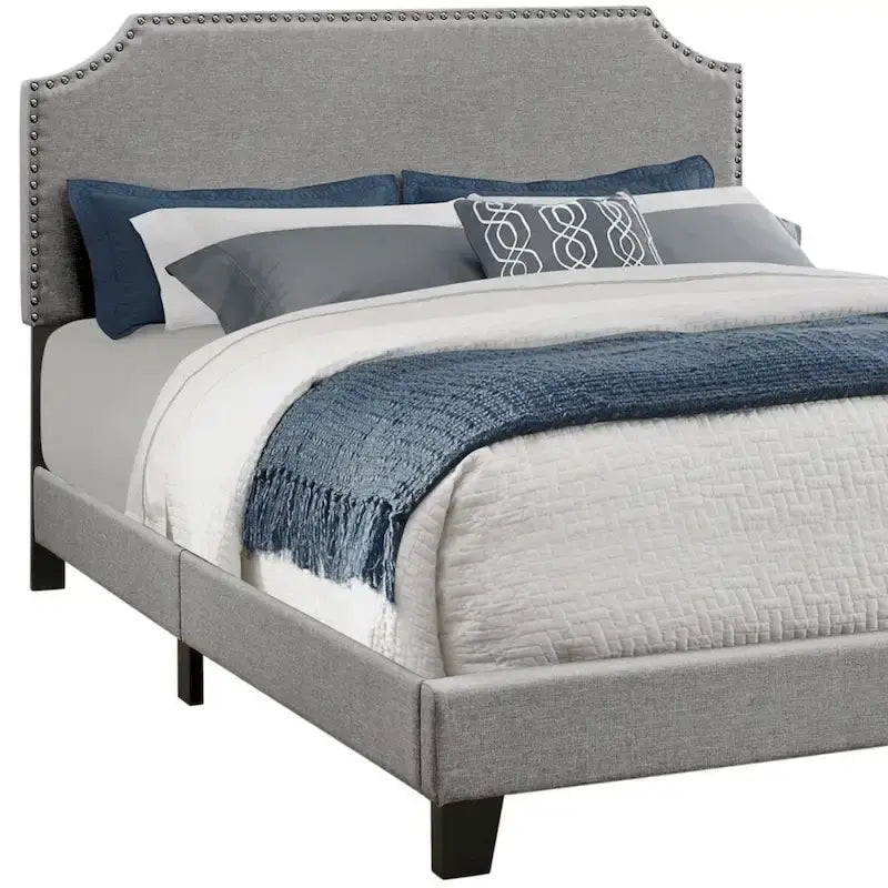 Cadre de lit queen rembourré en polyester gris
