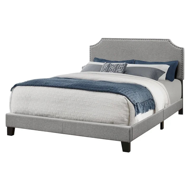 Cadre de lit queen rembourré en polyester gris