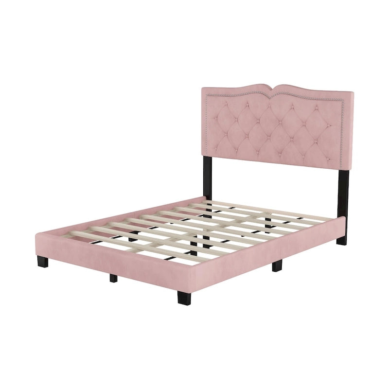 Lit plateforme rose moderne en velours