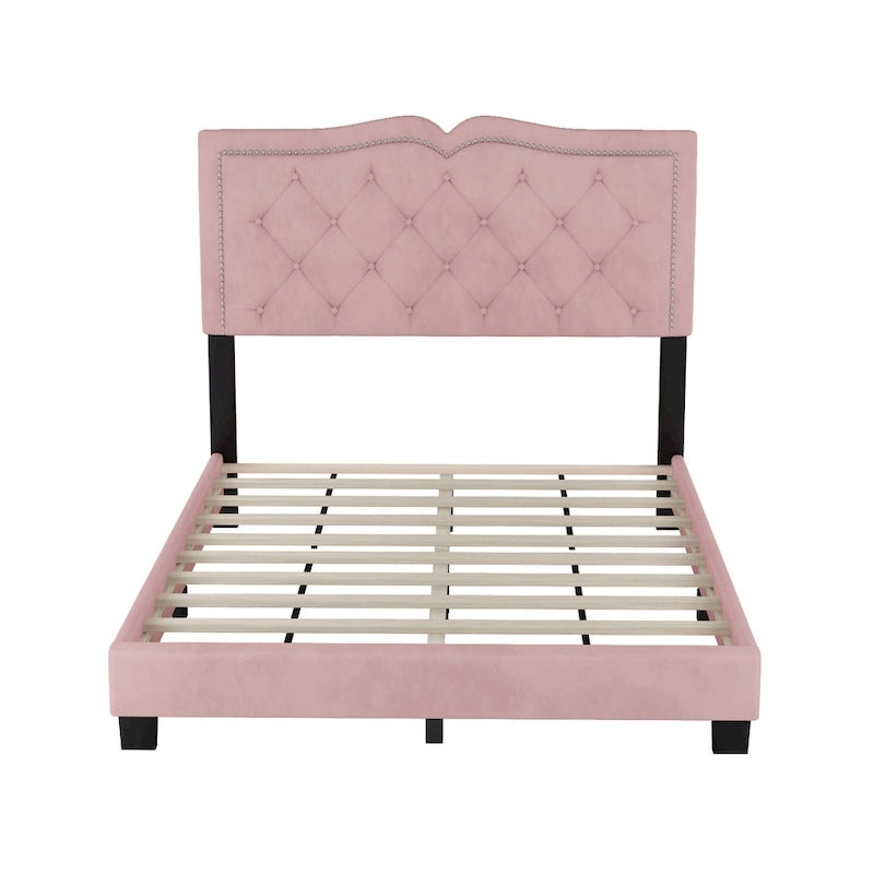 Lit plateforme rose moderne en velours