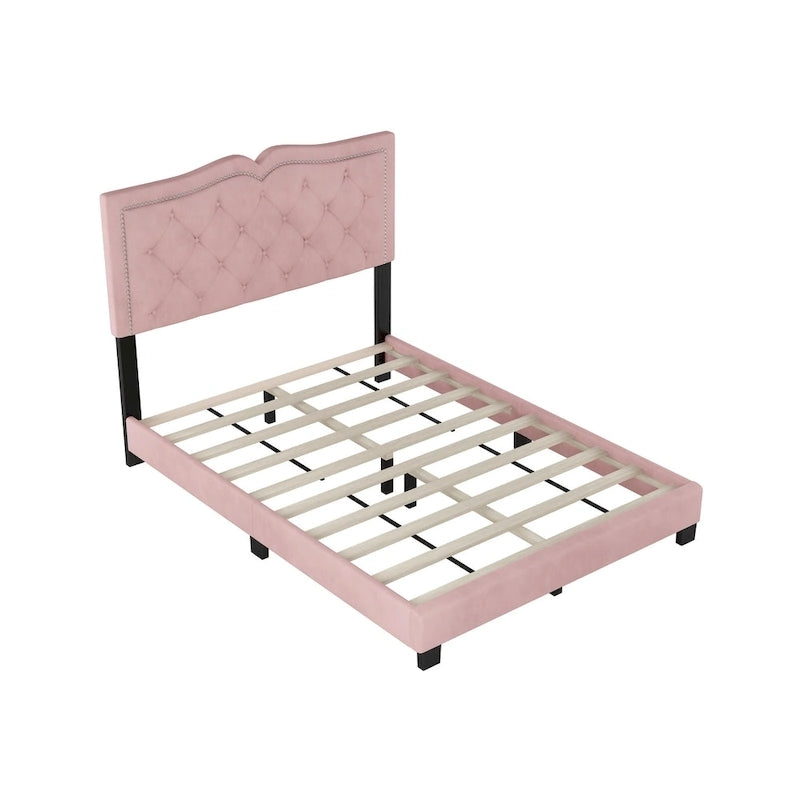 Lit plateforme rose moderne en velours