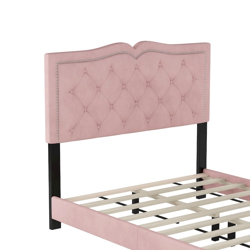 Lit plateforme rose moderne en velours
