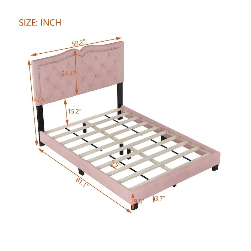 Lit plateforme rose moderne en velours