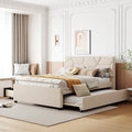 Lit plateforme grand format en lin beige