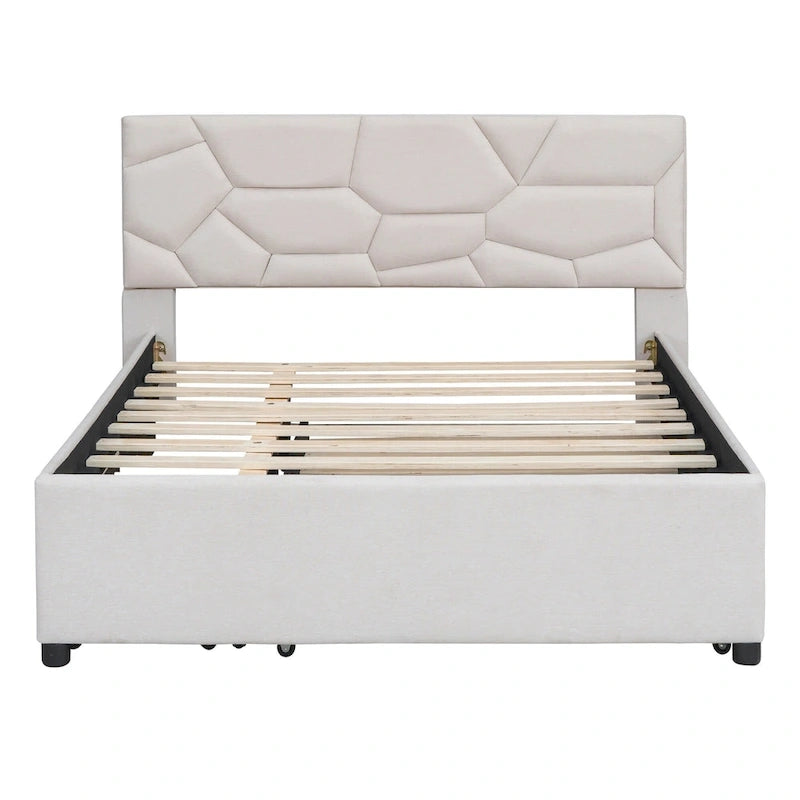 Lit plateforme grand format en lin beige