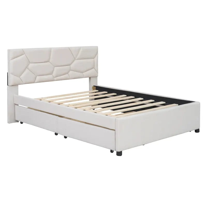 Lit plateforme grand format en lin beige