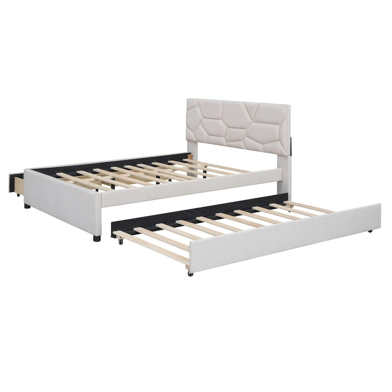 Lit plateforme grand format en lin beige