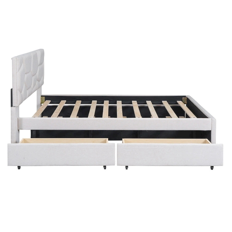 Lit plateforme grand format en lin beige
