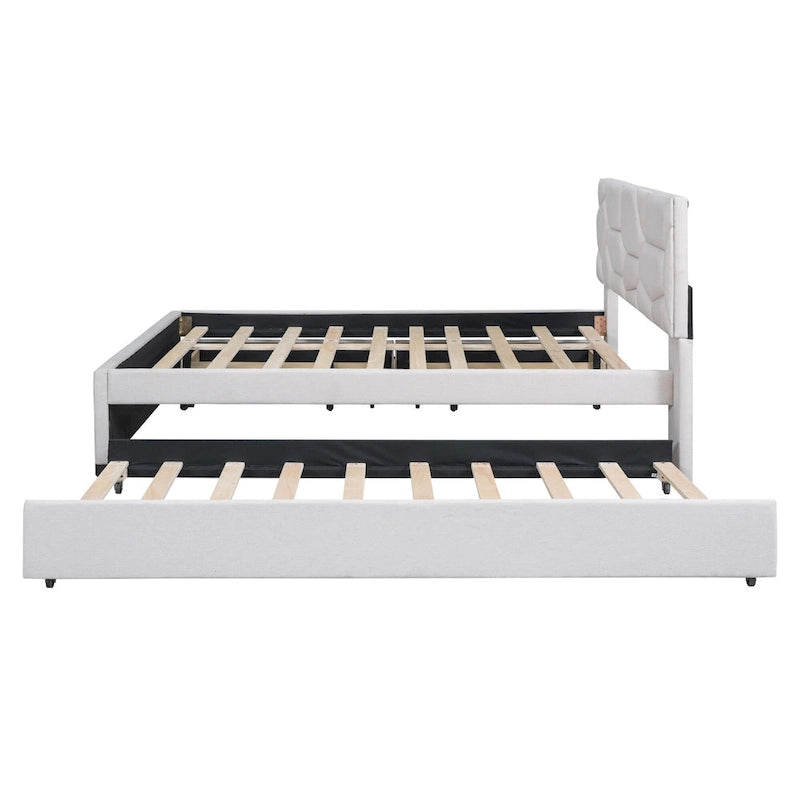 Lit plateforme grand format en lin beige