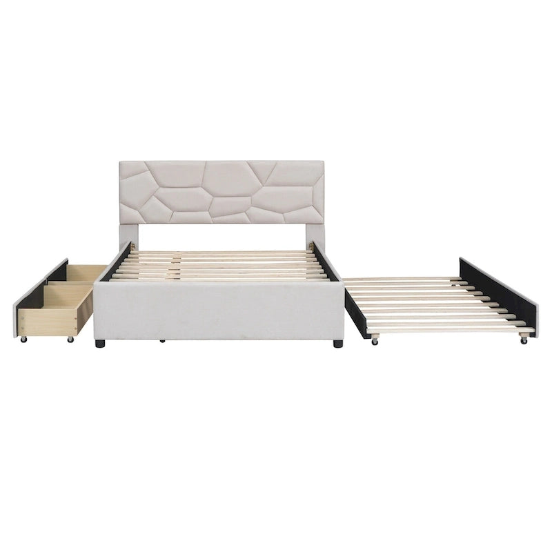 Lit plateforme grand format en lin beige