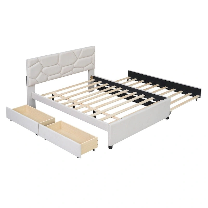 Lit plateforme grand format en lin beige