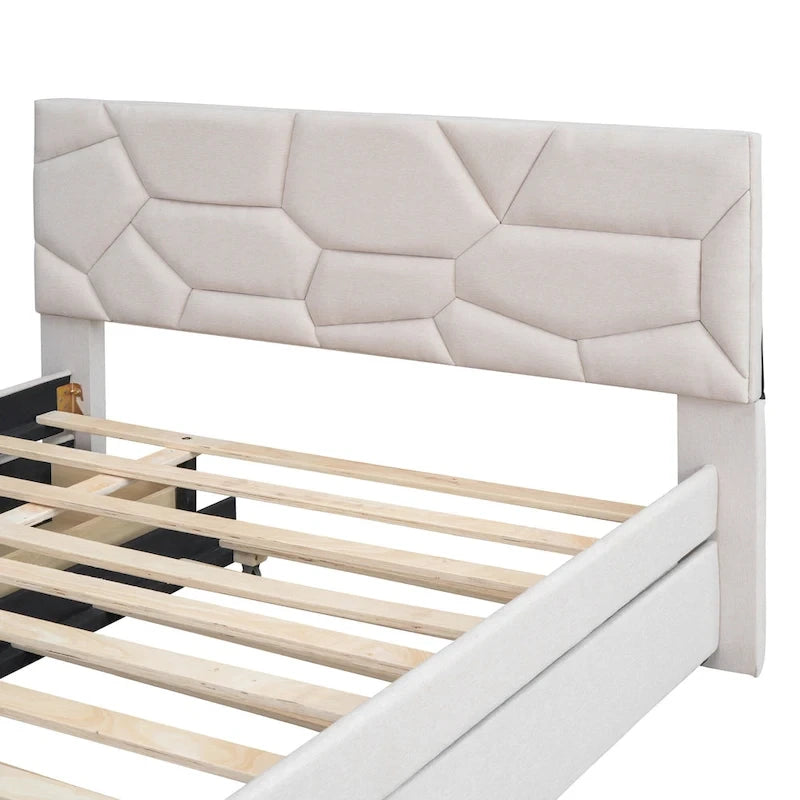 Lit plateforme grand format en lin beige