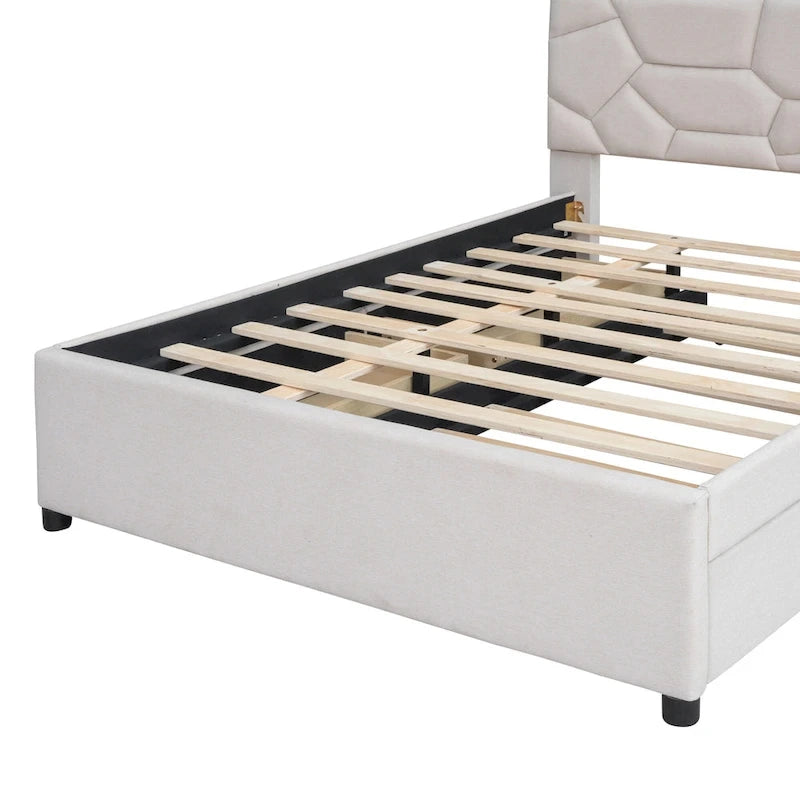 Lit plateforme grand format en lin beige