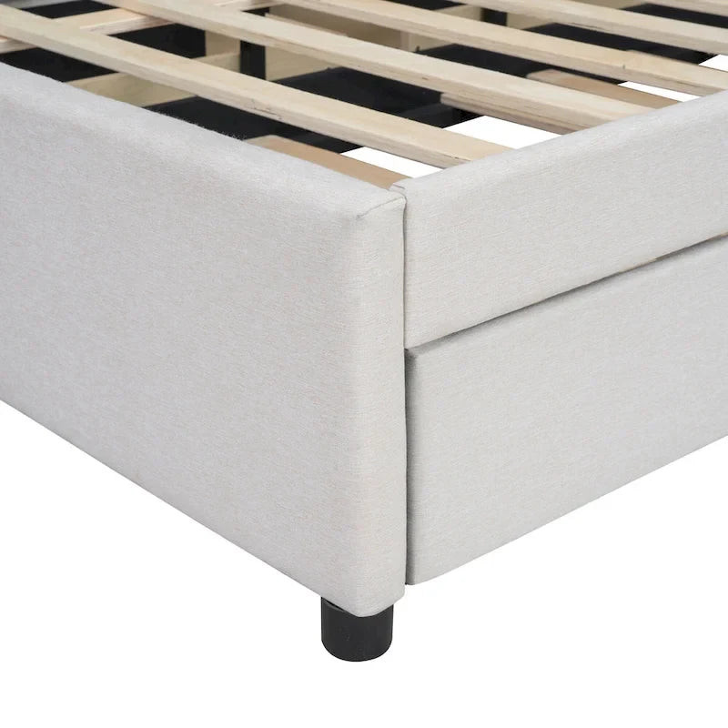 Lit plateforme grand format en lin beige