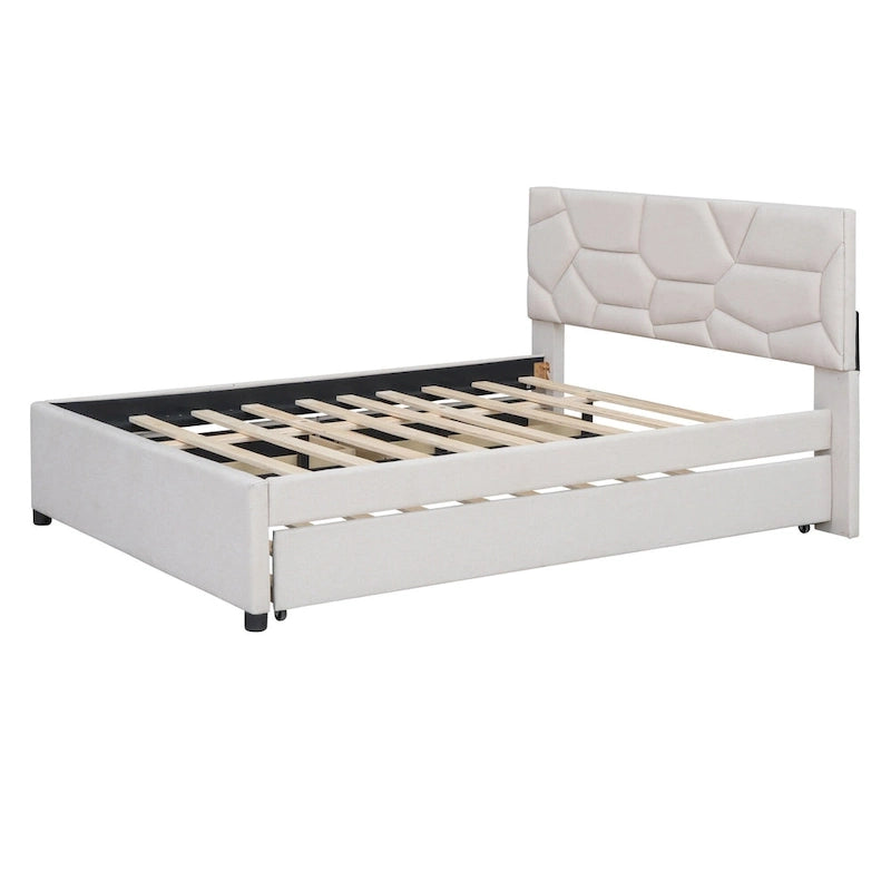 Lit plateforme grand format en lin beige