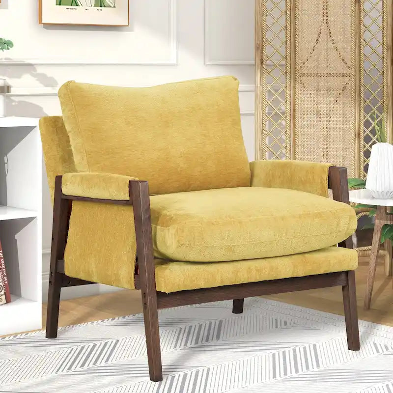 Fauteuil en velours jaune