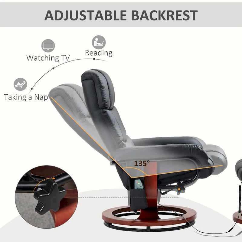 Fauteuil inclinable pivotant à dossier haut avec pouf