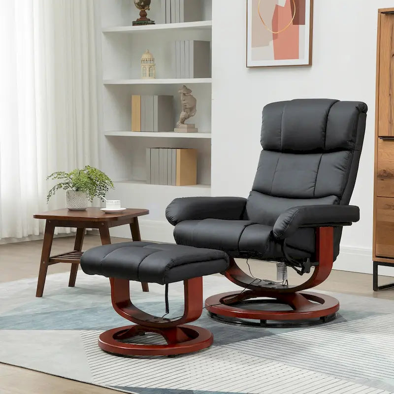 Fauteuil inclinable pivotant à dossier haut avec pouf