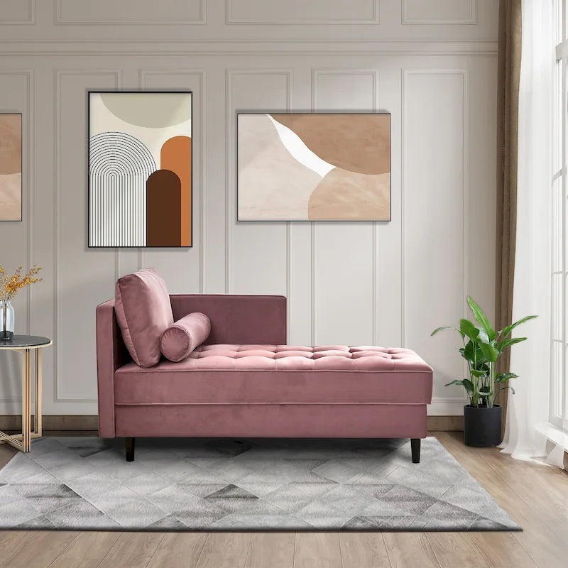 Chaise longue capitonnée en velours rose