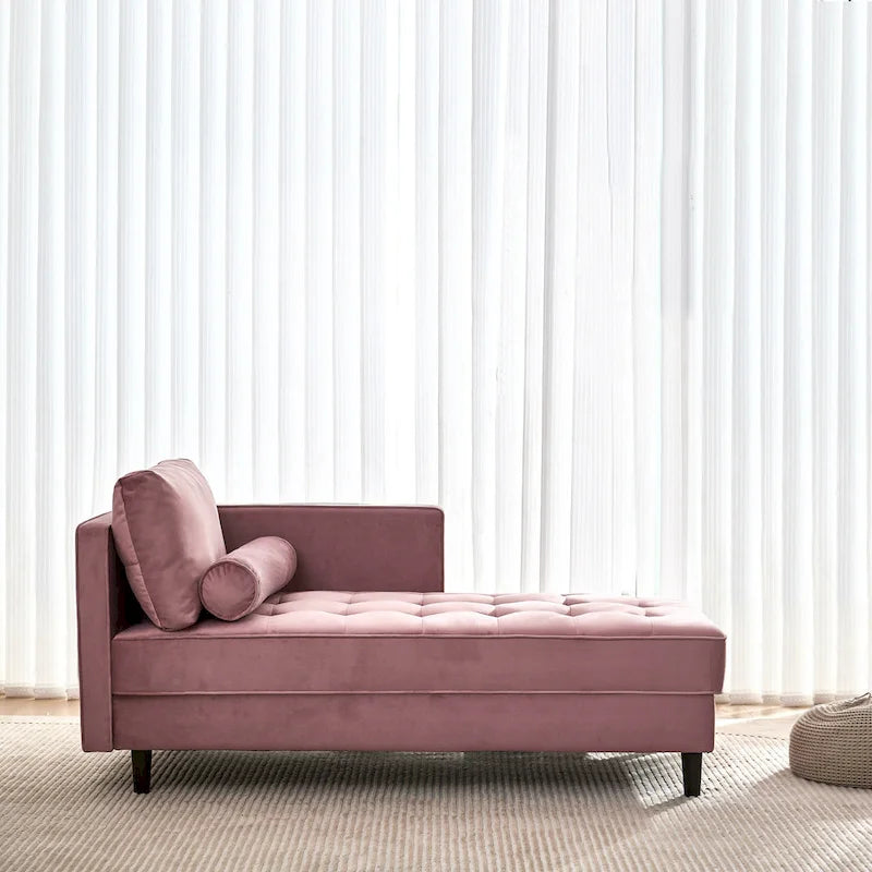 Chaise longue capitonnée en velours rose