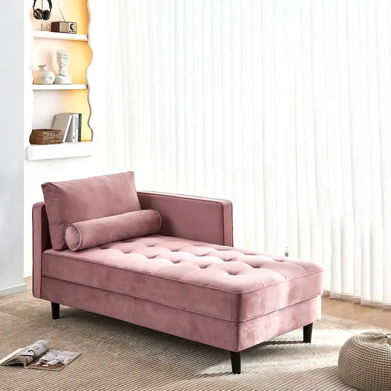 Chaise longue capitonnée en velours rose