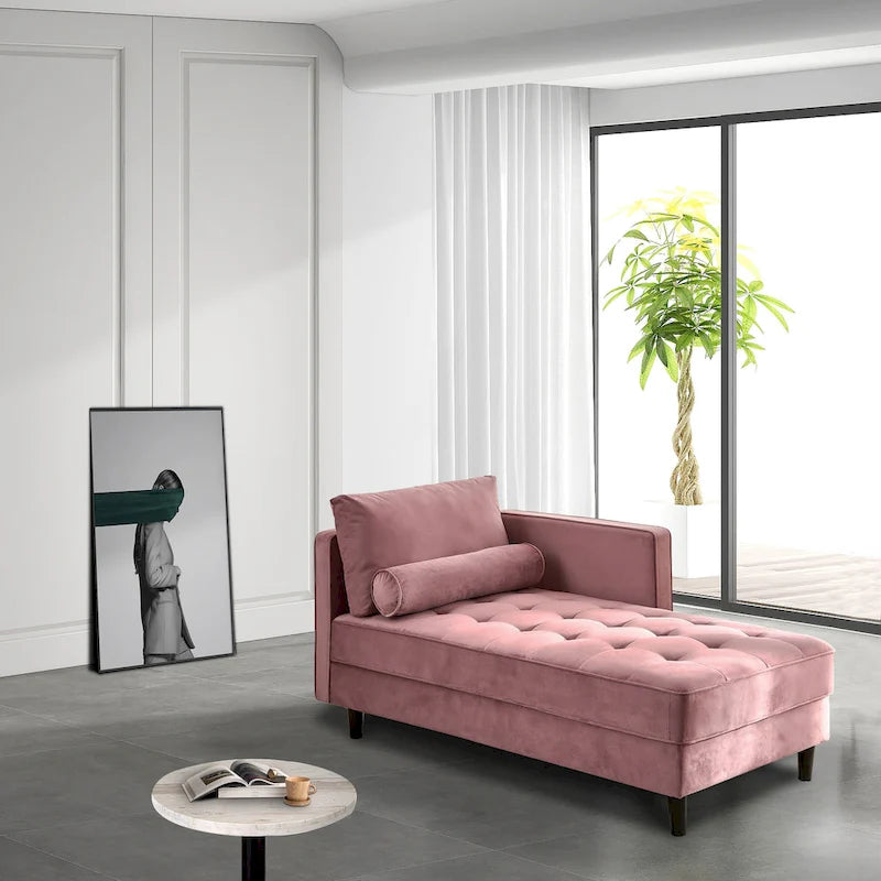 Chaise longue capitonnée en velours rose