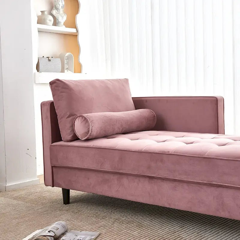 Chaise longue capitonnée en velours rose
