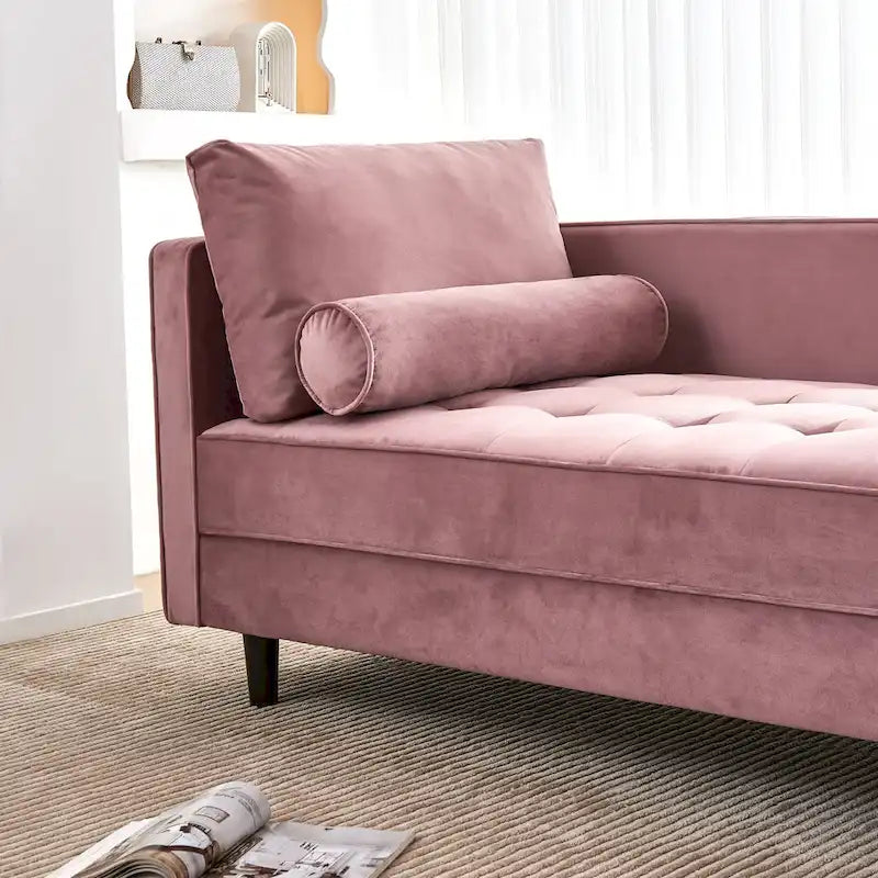 Chaise longue capitonnée en velours rose