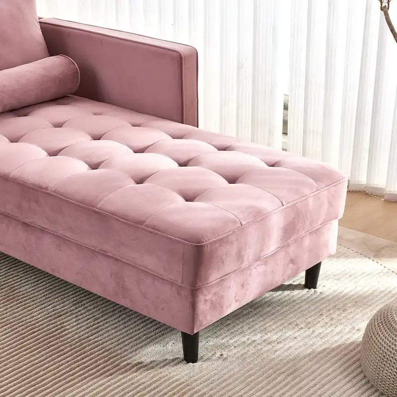 Chaise longue capitonnée en velours rose