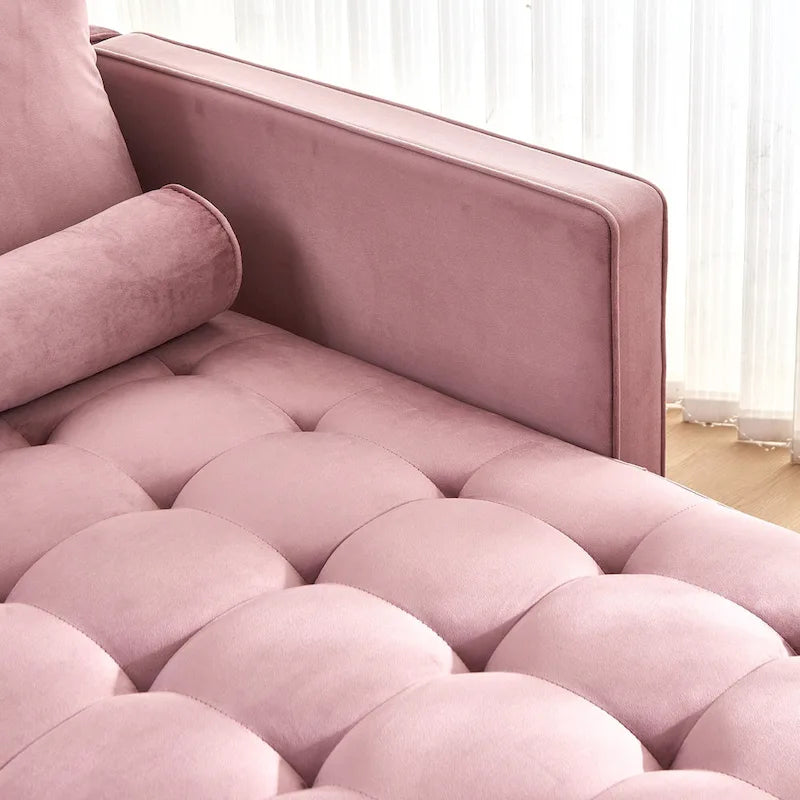 Chaise longue capitonnée en velours rose
